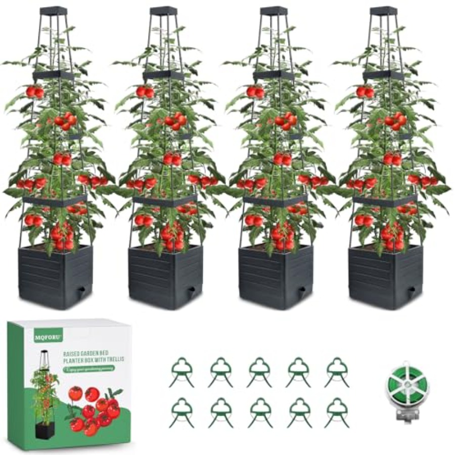 Self-Watering Planter - Outdoor tomato planter boxes with trellis,