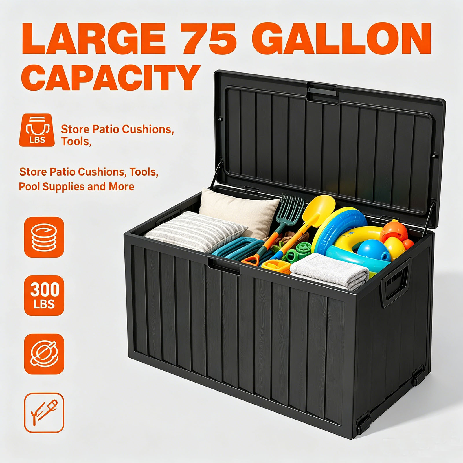 Gardening Tools Rack - 75 Gallon Outdoor Resin Deck Storage