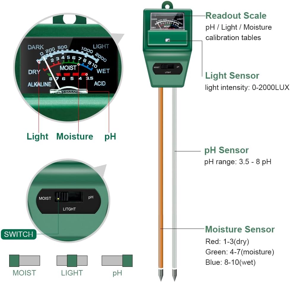 Soil pH Meter, MS02 3-in-1 Soi - огляд і ціна Gardening Tools Green